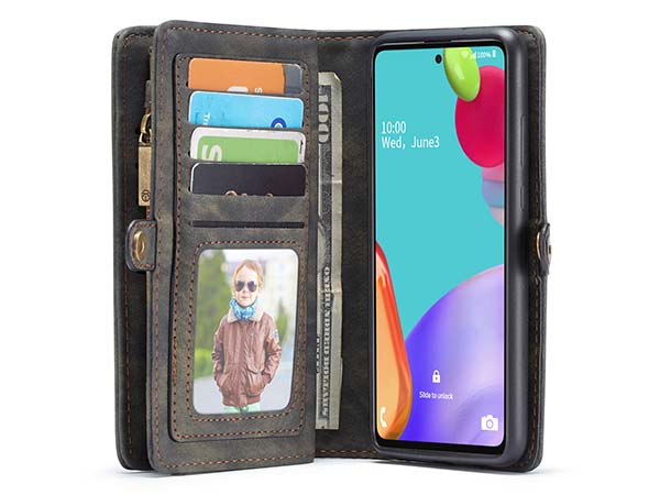 CaseMe 2-in-1 Synthetic Leather Wallet Case for Samsung Galaxy A52s/A52 - Khaki/Grey