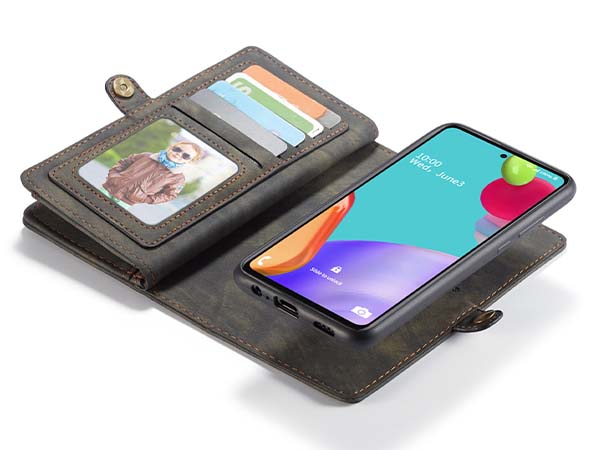 CaseMe 2-in-1 Synthetic Leather Wallet Case for Samsung Galaxy A52s/A52 - Khaki/Grey