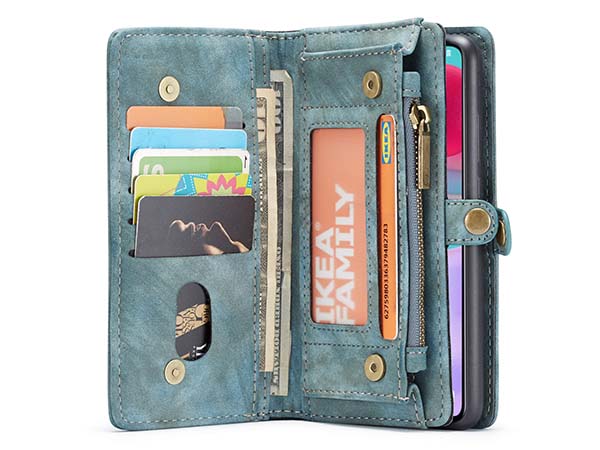 CaseMe 2-in-1 Synthetic Leather Wallet Case for Samsung Galaxy A52s/A52 - Teal/Ash
