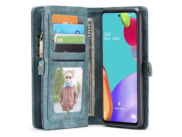 CaseMe 2-in-1 Synthetic Leather Wallet Case for Samsung Galaxy A52s/A52 - Teal/Ash