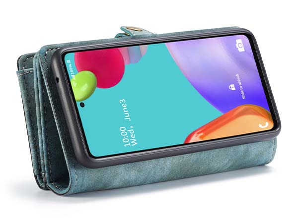 CaseMe 2-in-1 Synthetic Leather Wallet Case for Samsung Galaxy A52s/A52 - Teal/Ash