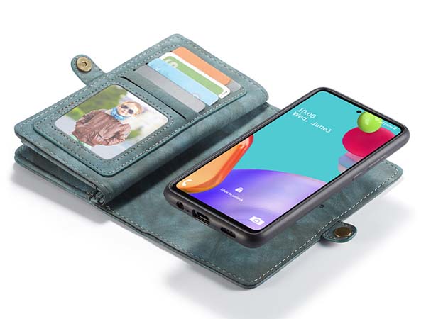 CaseMe 2-in-1 Synthetic Leather Wallet Case for Samsung Galaxy A52s/A52 - Teal/Ash