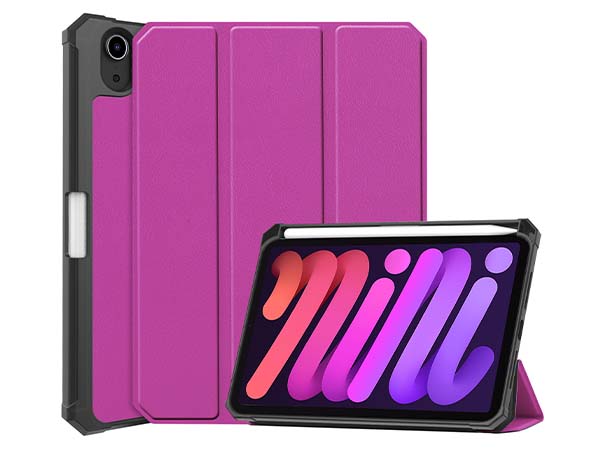 Slim Synthetic Leather Case with Stand and Pen Holder for the iPad mini 6 (2021) - Purple Leather Flip Case