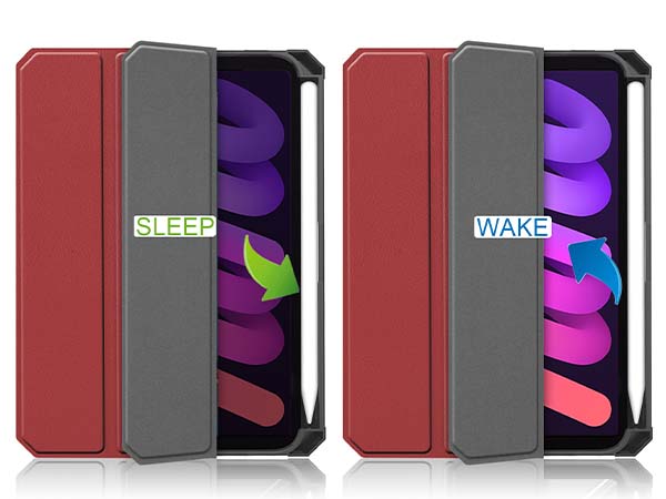 Slim Synthetic Leather Case with Stand and Pen Holder for the iPad mini 6 (2021) - Burgundy