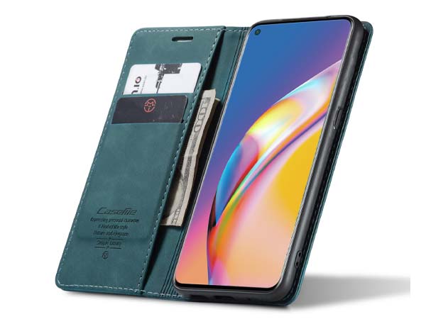 CaseMe Slim Synthetic Leather Wallet Case with Stand for OPPO A94 5G - Teal
