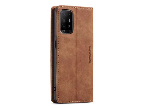 CaseMe Slim Synthetic Leather Wallet Case with Stand for OPPO A94 5G - Tan