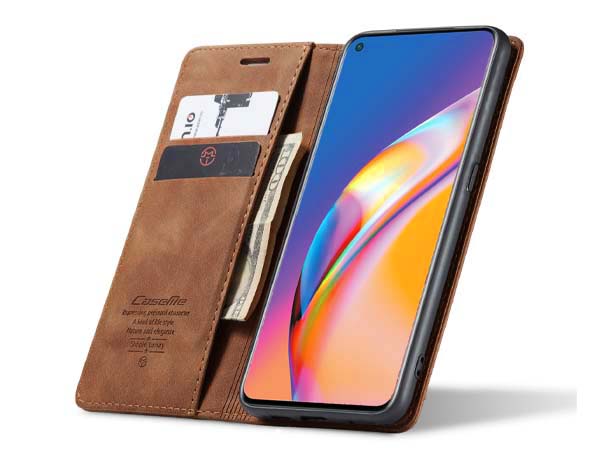 CaseMe Slim Synthetic Leather Wallet Case with Stand for OPPO A94 5G - Tan