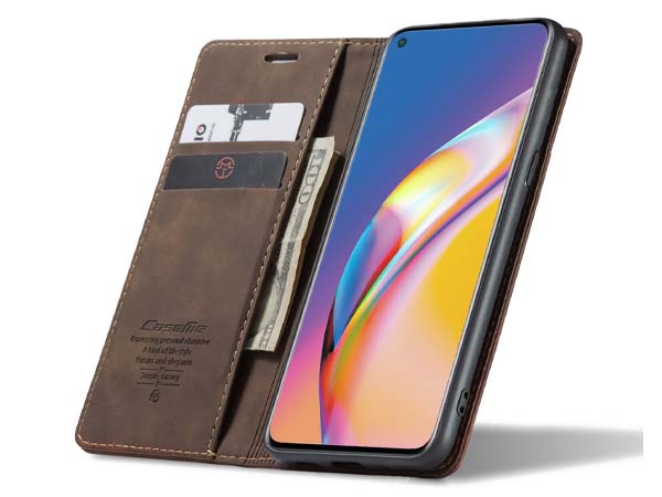 CaseMe Slim Synthetic Leather Wallet Case with Stand for OPPO A94 5G - Chocolate