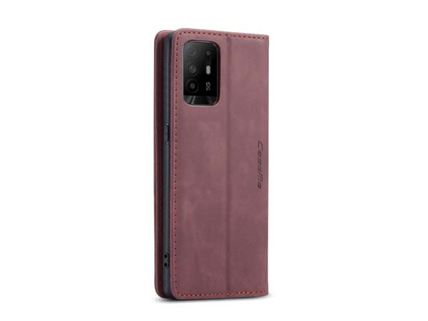 CaseMe Slim Synthetic Leather Wallet Case with Stand for OPPO A94 5G - Burgundy