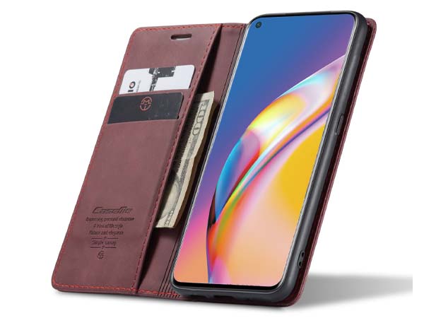 CaseMe Slim Synthetic Leather Wallet Case with Stand for OPPO A94 5G - Burgundy