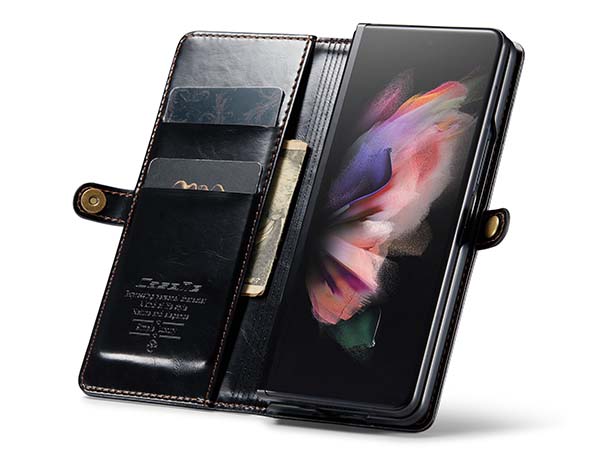 CaseMe Slim Synthetic Leather Wallet Case with Stand for Samsung Galaxy Z Fold3 5G - Black