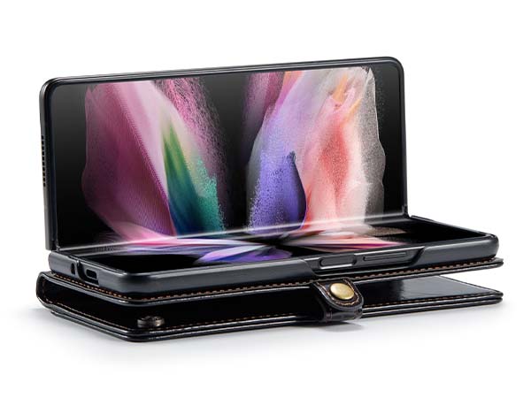 CaseMe Slim Synthetic Leather Wallet Case with Stand for Samsung Galaxy Z Fold3 5G - Black