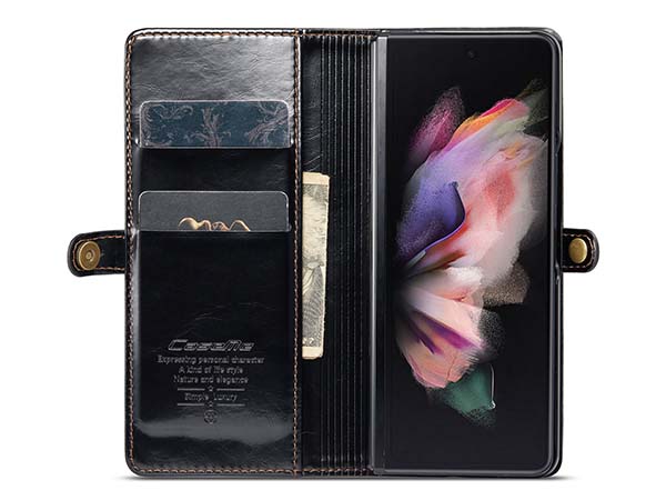 CaseMe Slim Synthetic Leather Wallet Case with Stand for Samsung Galaxy Z Fold3 5G - Black