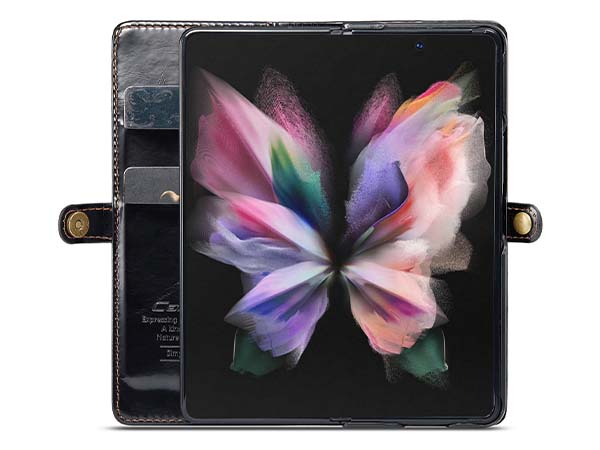 CaseMe Slim Synthetic Leather Wallet Case with Stand for Samsung Galaxy Z Fold3 5G - Black