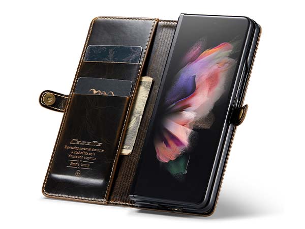 CaseMe Slim Synthetic Leather Wallet Case with Stand for Samsung Galaxy Z Fold3 5G - Brown