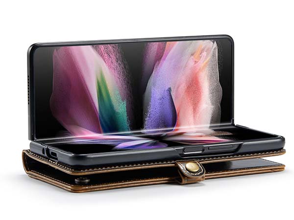 CaseMe Slim Synthetic Leather Wallet Case with Stand for Samsung Galaxy Z Fold3 5G - Brown
