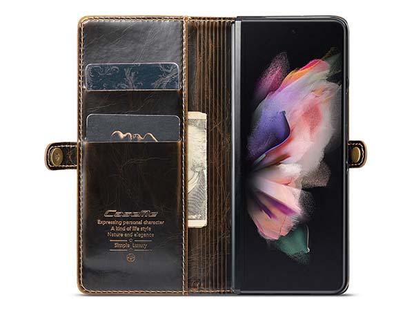 CaseMe Slim Synthetic Leather Wallet Case with Stand for Samsung Galaxy Z Fold3 5G - Brown