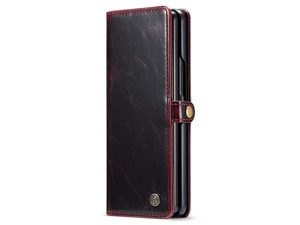 CaseMe Slim Synthetic Leather Wallet Case with Stand for Samsung Galaxy Z Fold3 5G - Burgundy Leather Wallet Case