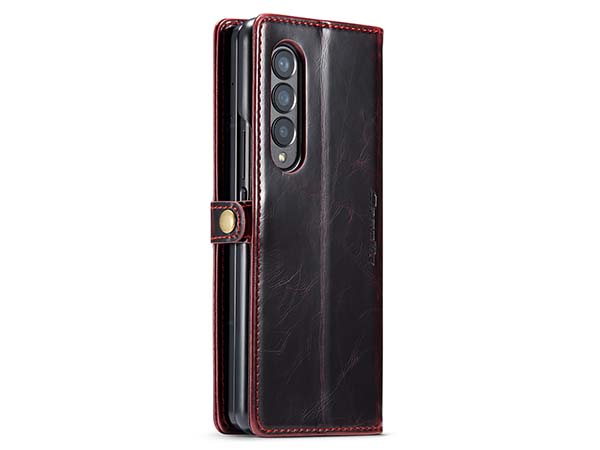 CaseMe Slim Synthetic Leather Wallet Case with Stand for Samsung Galaxy Z Fold3 5G - Burgundy