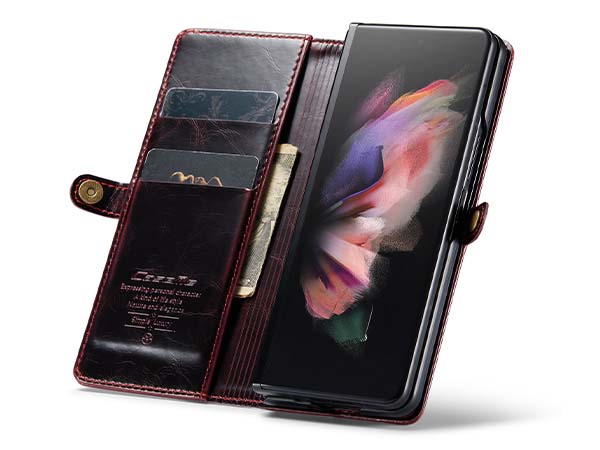 CaseMe Slim Synthetic Leather Wallet Case with Stand for Samsung Galaxy Z Fold3 5G - Burgundy