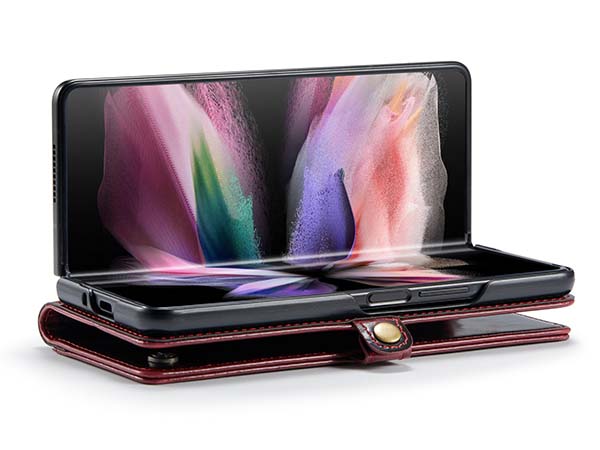 CaseMe Slim Synthetic Leather Wallet Case with Stand for Samsung Galaxy Z Fold3 5G - Burgundy