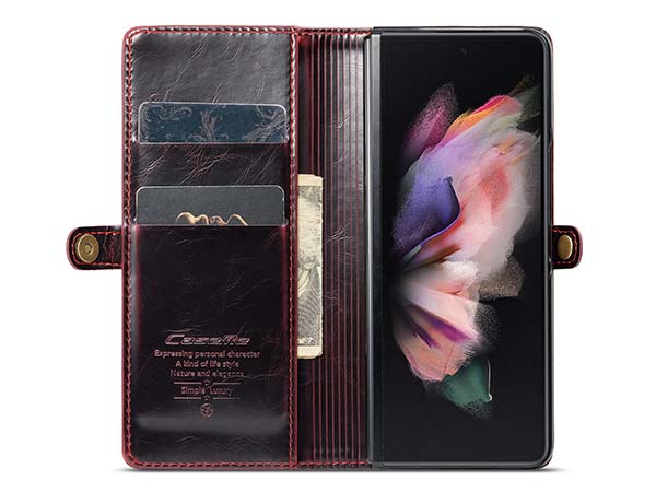 CaseMe Slim Synthetic Leather Wallet Case with Stand for Samsung Galaxy Z Fold3 5G - Burgundy