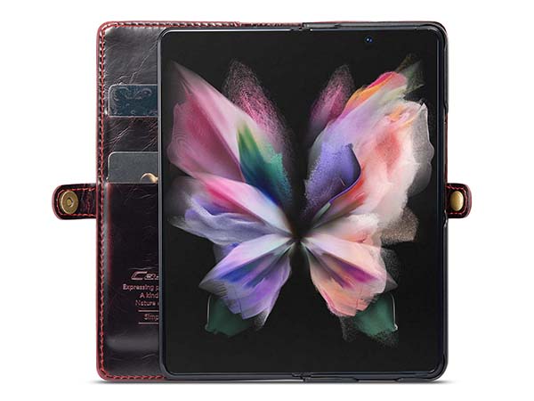 CaseMe Slim Synthetic Leather Wallet Case with Stand for Samsung Galaxy Z Fold3 5G - Burgundy