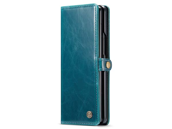 CaseMe Slim Synthetic Leather Wallet Case with Stand for Samsung Galaxy Z Fold3 5G - Teal Leather Wallet Case