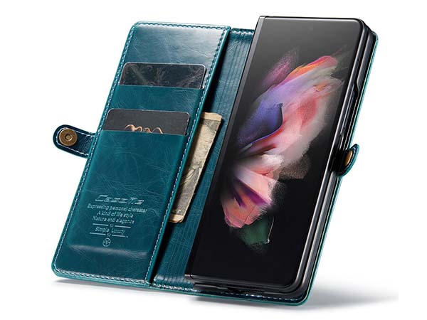 CaseMe Slim Synthetic Leather Wallet Case with Stand for Samsung Galaxy Z Fold3 5G - Teal