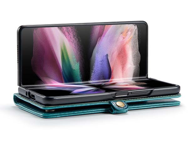 CaseMe Slim Synthetic Leather Wallet Case with Stand for Samsung Galaxy Z Fold3 5G - Teal