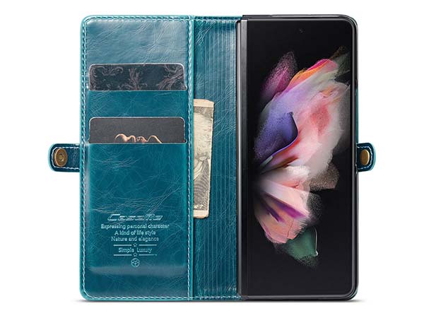 CaseMe Slim Synthetic Leather Wallet Case with Stand for Samsung Galaxy Z Fold3 5G - Teal