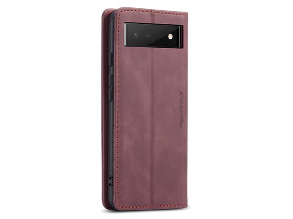 CaseMe Slim Synthetic Leather Wallet Case with Stand for Google Pixel 6 - Burgundy
