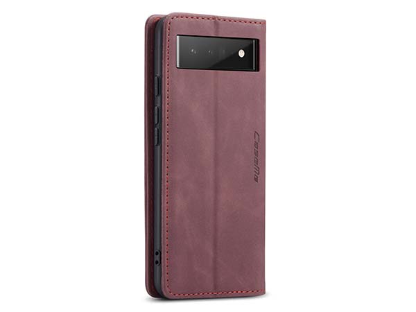 CaseMe Slim Synthetic Leather Wallet Case with Stand for Google Pixel 6 Pro - Burgundy