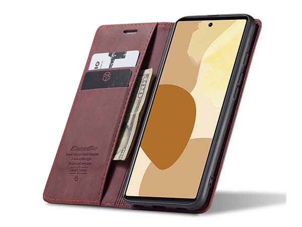 CaseMe Slim Synthetic Leather Wallet Case with Stand for Google Pixel 6 Pro - Burgundy