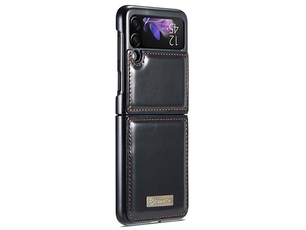 CaseMe Slim Synthetic Leather Case with Stand for Samsung Galaxy Z Flip3 5G - Black