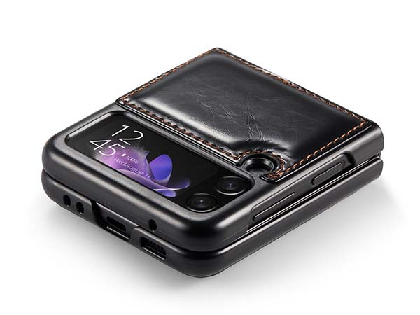 CaseMe Slim Synthetic Leather Case with Stand for Samsung Galaxy Z Flip3 5G - Black
