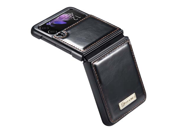 CaseMe Slim Synthetic Leather Case with Stand for Samsung Galaxy Z Flip3 5G - Black