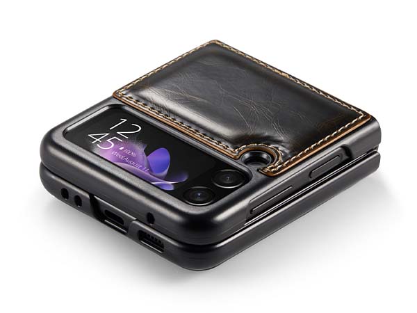 CaseMe Slim Synthetic Leather Case with Stand for Samsung Galaxy Z Flip3 5G - Brown