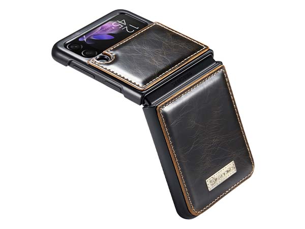CaseMe Slim Synthetic Leather Case with Stand for Samsung Galaxy Z Flip3 5G - Brown