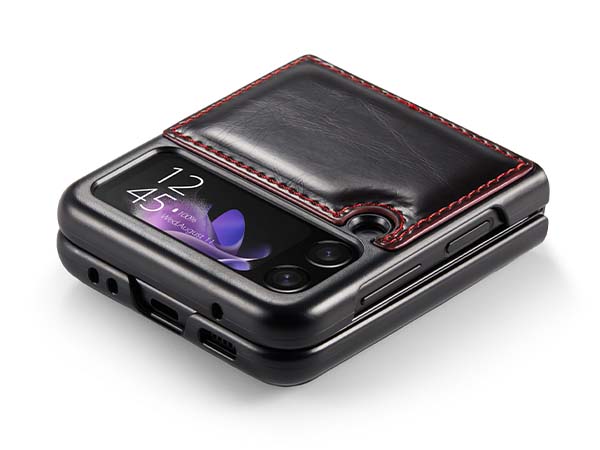 CaseMe Slim Synthetic Leather Case with Stand for Samsung Galaxy Z Flip3 5G - Burgundy