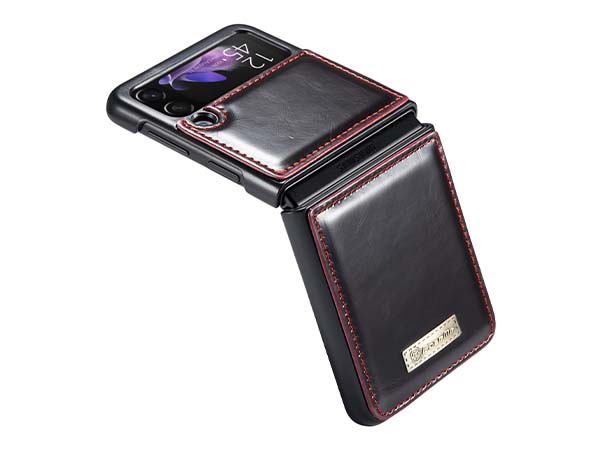 CaseMe Slim Synthetic Leather Case with Stand for Samsung Galaxy Z Flip3 5G - Burgundy