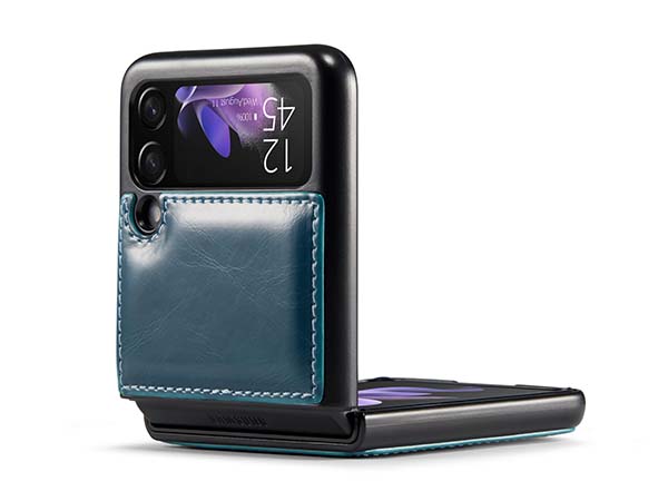 CaseMe Slim Synthetic Leather Case with Stand for Samsung Galaxy Z Flip3 5G - Teal Leather Wallet Case