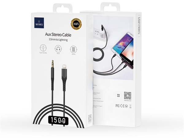 WiWU AUX Stereo Cable 3.5mm to Lightning YP02 - Black