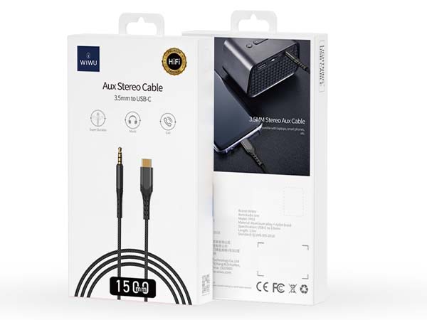 WiWU AUX Stereo Cable 3.5mm to USB-C YP03 - Black