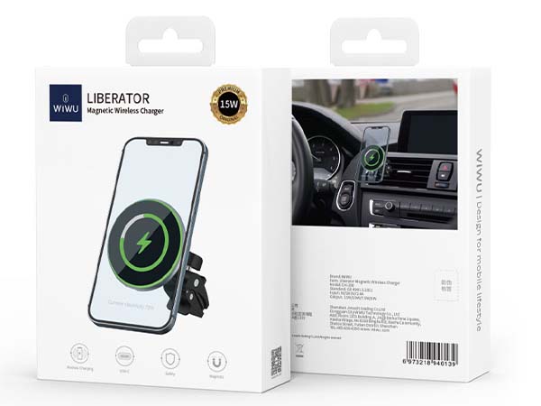 WiWU CH308 15W Round Wireless Charging Car Mount - Black