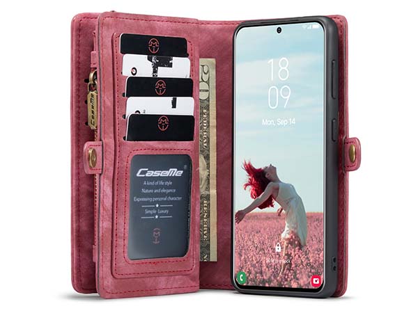 CaseMe 2-in-1 Synthetic Leather Wallet Case for Samsung Galaxy S21 FE - Pink/Blush
