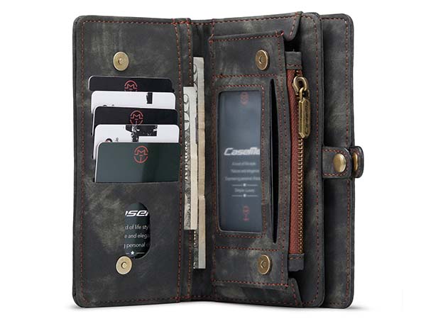 CaseMe 2-in-1 Synthetic Leather Wallet Case for Samsung Galaxy S21 FE - Khaki/Grey
