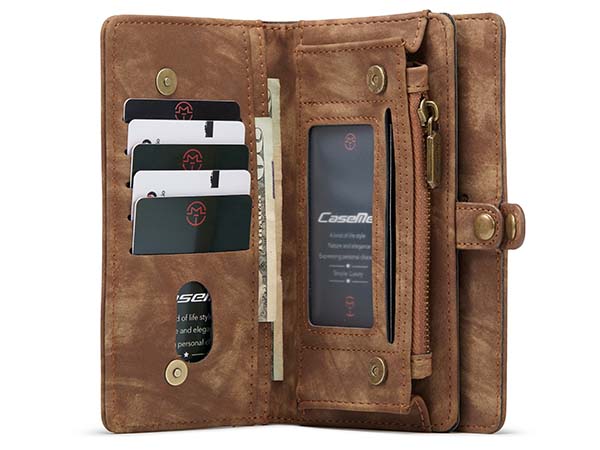 CaseMe 2-in-1 Synthetic Leather Wallet Case for Samsung Galaxy S21 FE - Beige/Tan
