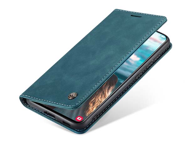 CaseMe Slim Synthetic Leather Wallet Case with Stand for Samsung Galaxy S21 FE - Teal Leather Wallet Case