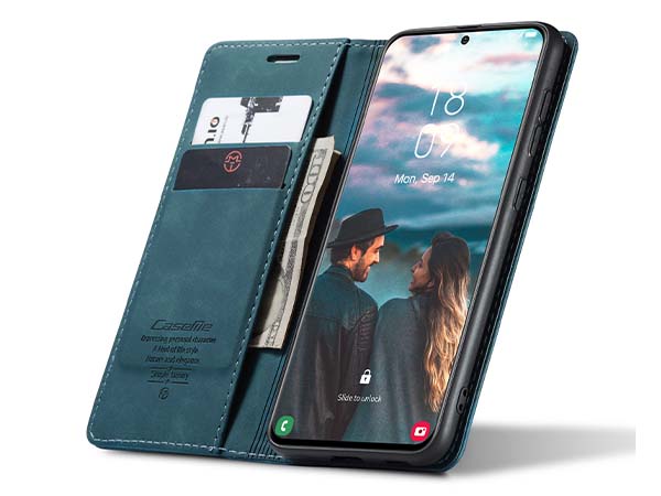 CaseMe Slim Synthetic Leather Wallet Case with Stand for Samsung Galaxy S21 FE - Teal